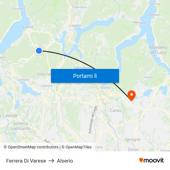 Ferrera Di Varese to Alserio map