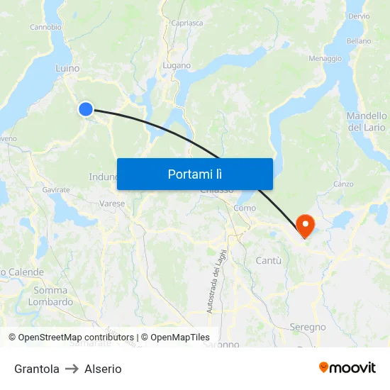 Grantola to Alserio map