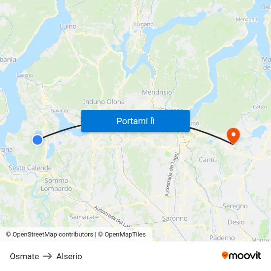 Osmate to Alserio map