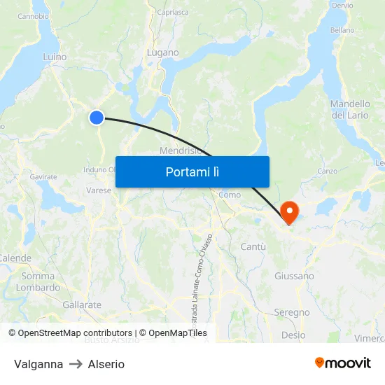 Valganna to Alserio map