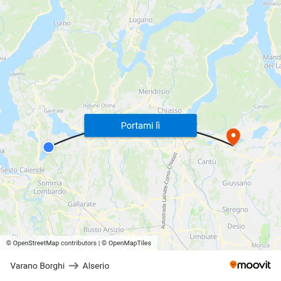 Varano Borghi to Alserio map
