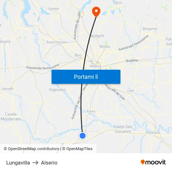 Lungavilla to Alserio map