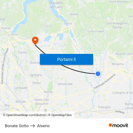 Bonate Sotto to Alserio map
