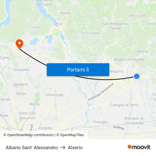 Albano Sant' Alessandro to Alserio map