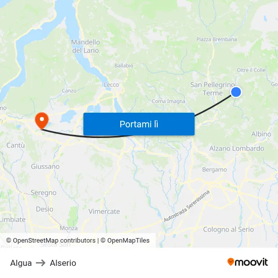 Algua to Alserio map