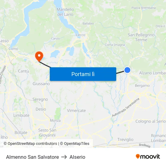Almenno San Salvatore to Alserio map