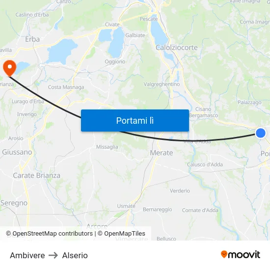 Ambivere to Alserio map