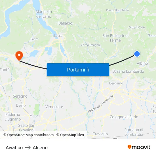 Aviatico to Alserio map