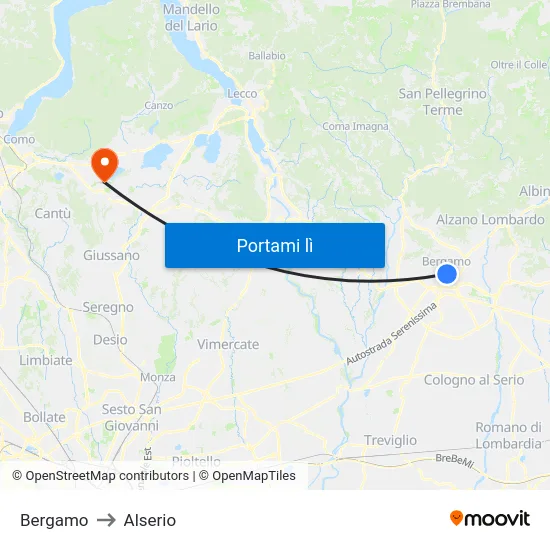 Bergamo to Alserio map