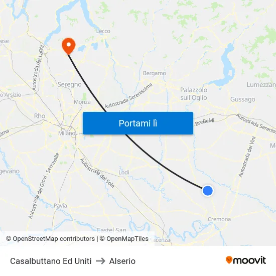 Casalbuttano Ed Uniti to Alserio map