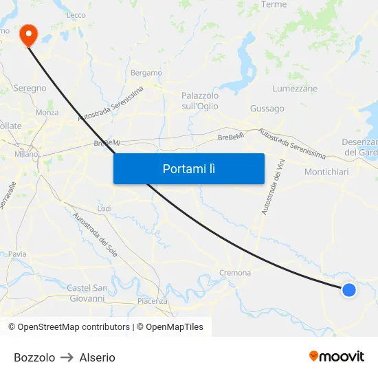 Bozzolo to Alserio map