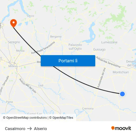 Casalmoro to Alserio map