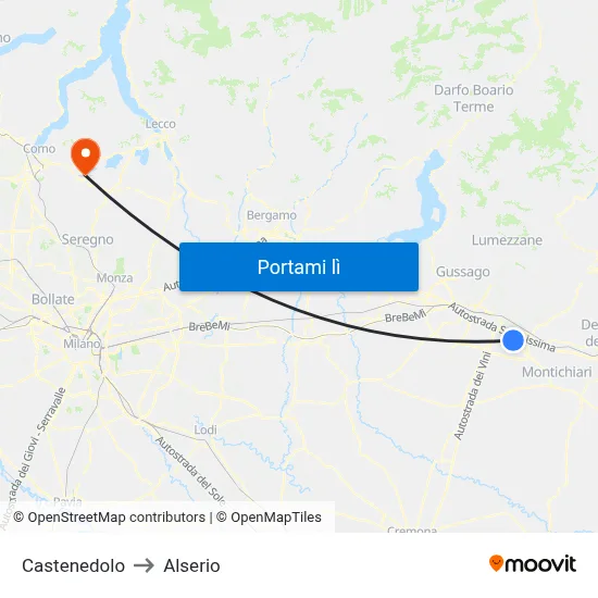 Castenedolo to Alserio map