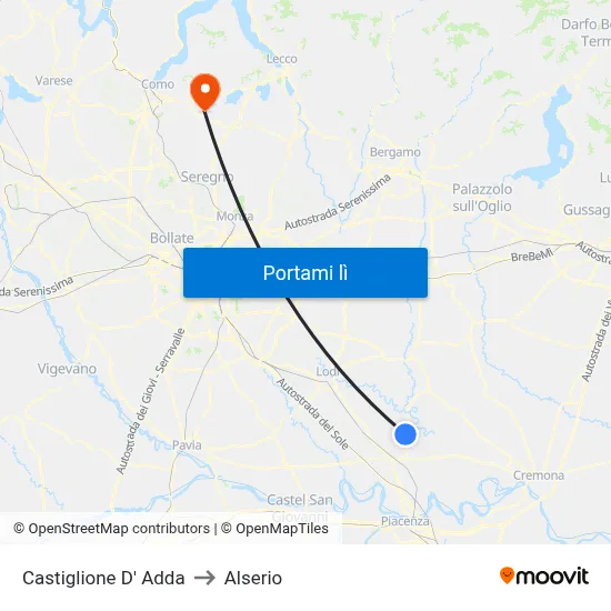 Castiglione D' Adda to Alserio map