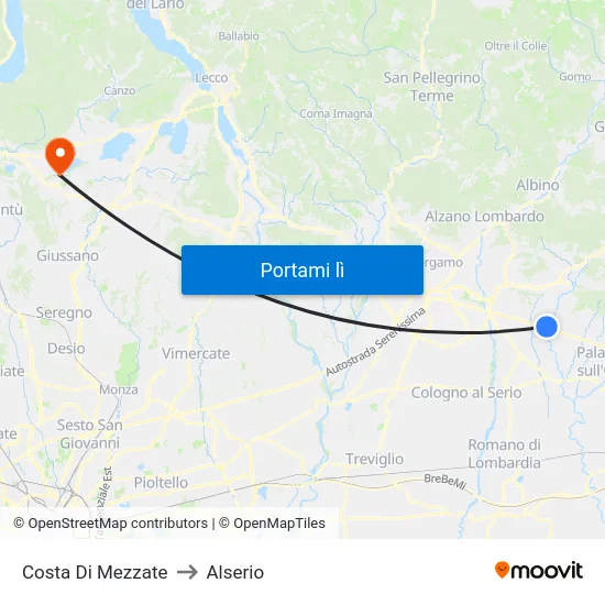 Costa Di Mezzate to Alserio map