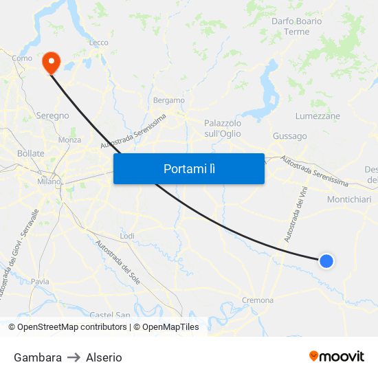 Gambara to Alserio map