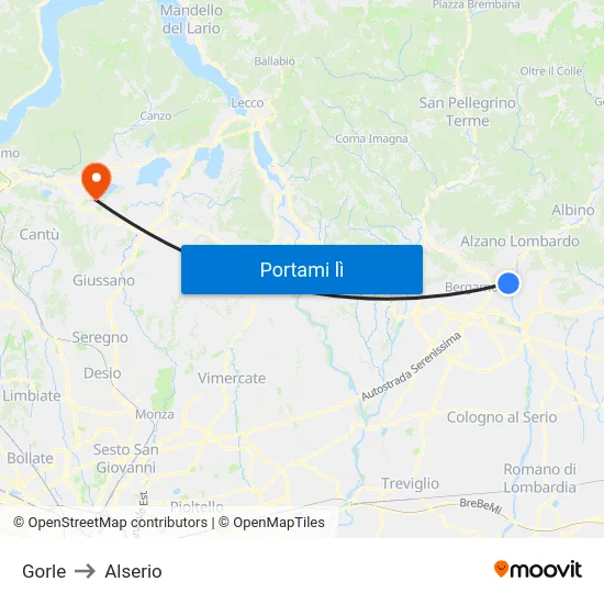 Gorle to Alserio map
