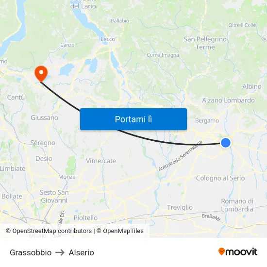Grassobbio to Alserio map