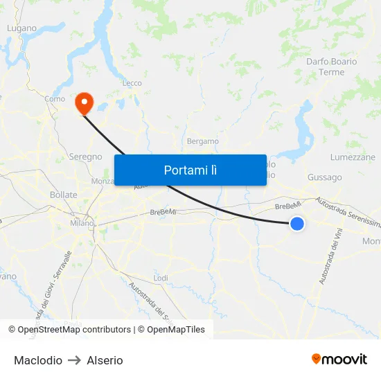 Maclodio to Alserio map