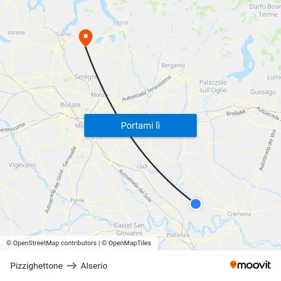 Pizzighettone to Alserio map