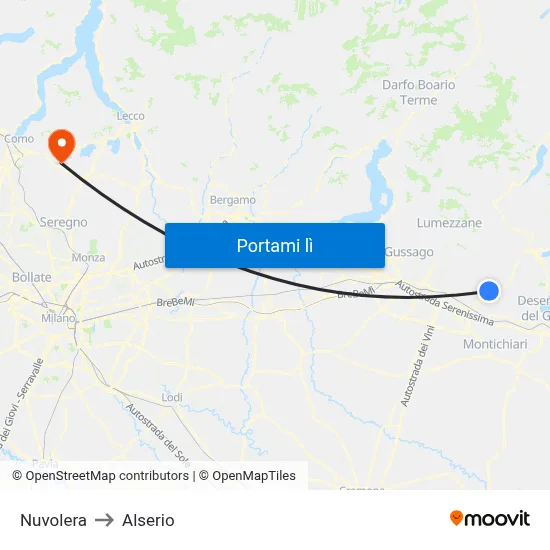 Nuvolera to Alserio map