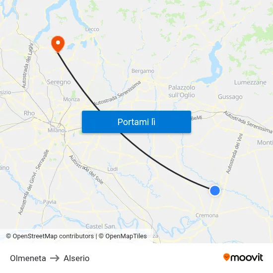 Olmeneta to Alserio map