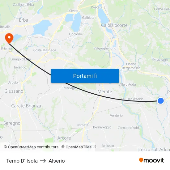 Terno D' Isola to Alserio map