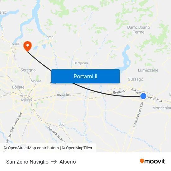 San Zeno Naviglio to Alserio map