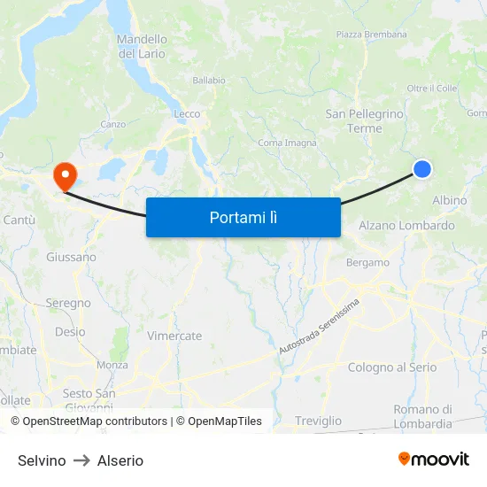 Selvino to Alserio map