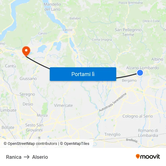 Ranica to Alserio map