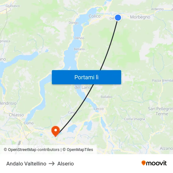 Andalo Valtellino to Alserio map
