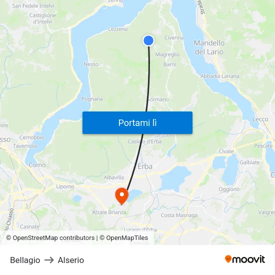 Bellagio to Alserio map