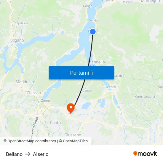 Bellano to Alserio map