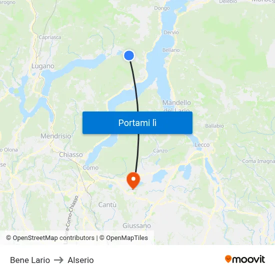 Bene Lario to Alserio map