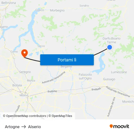 Artogne to Alserio map