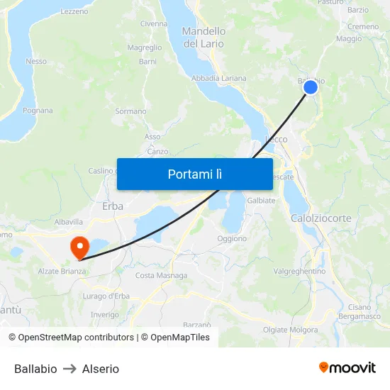 Ballabio to Alserio map