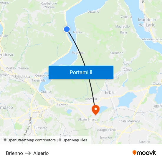 Brienno to Alserio map