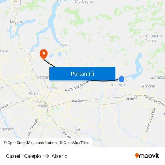 Castelli Calepio to Alserio map