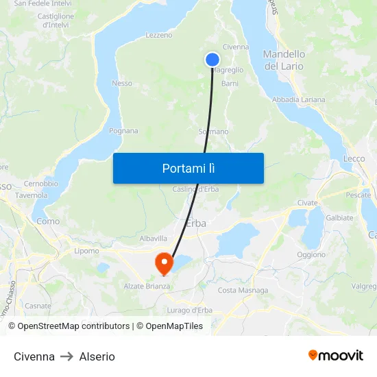 Civenna to Alserio map