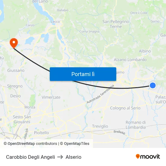 Carobbio Degli Angeli to Alserio map