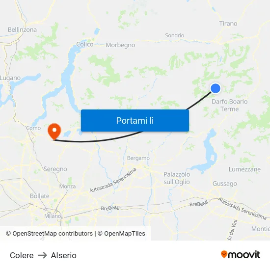Colere to Alserio map