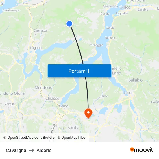 Cavargna to Alserio map
