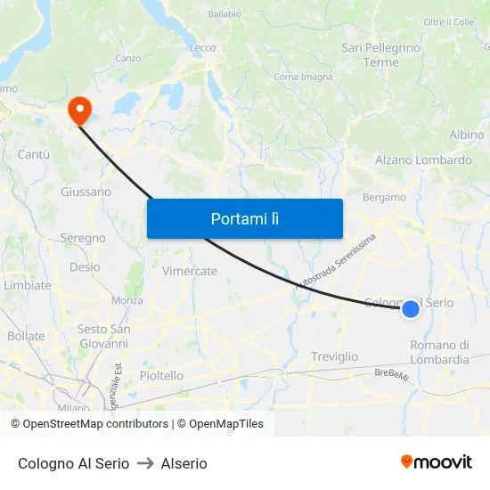 Cologno Al Serio to Alserio map