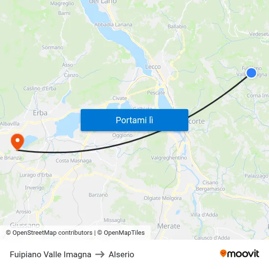 Fuipiano Valle Imagna to Alserio map
