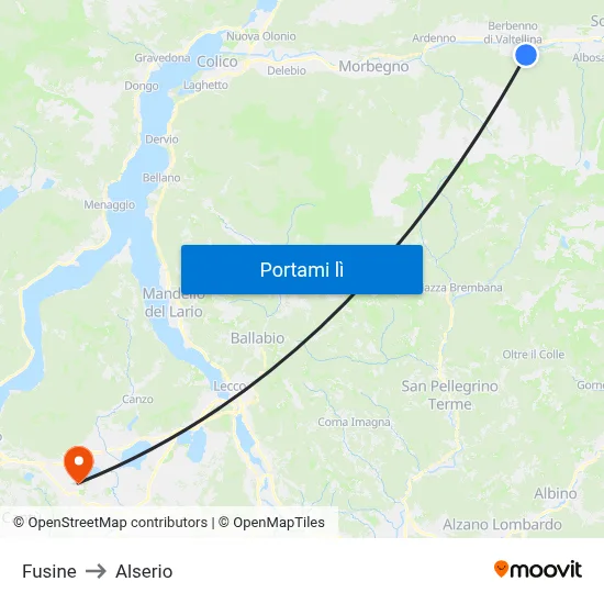 Fusine to Alserio map