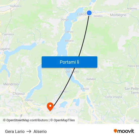 Gera Lario to Alserio map