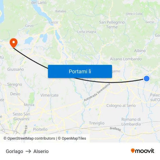 Gorlago to Alserio map
