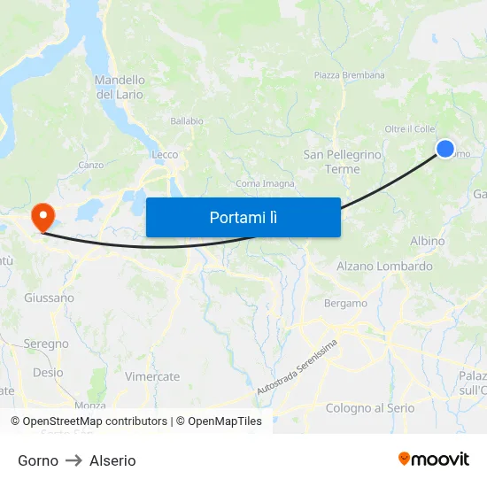 Gorno to Alserio map
