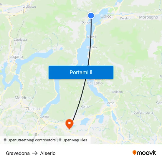 Gravedona to Alserio map