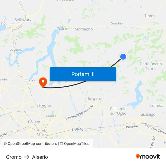 Gromo to Alserio map